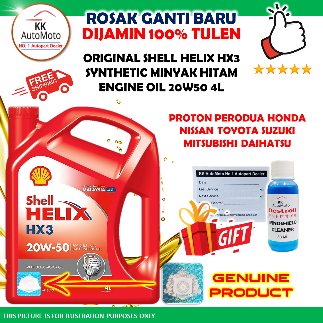 New Original Shell Helix HX3 Mineral Minyak Hitam Engine Oil 20W-50 20W50 20W 50 4L for Proton , Perodua Pasaran Malaysia