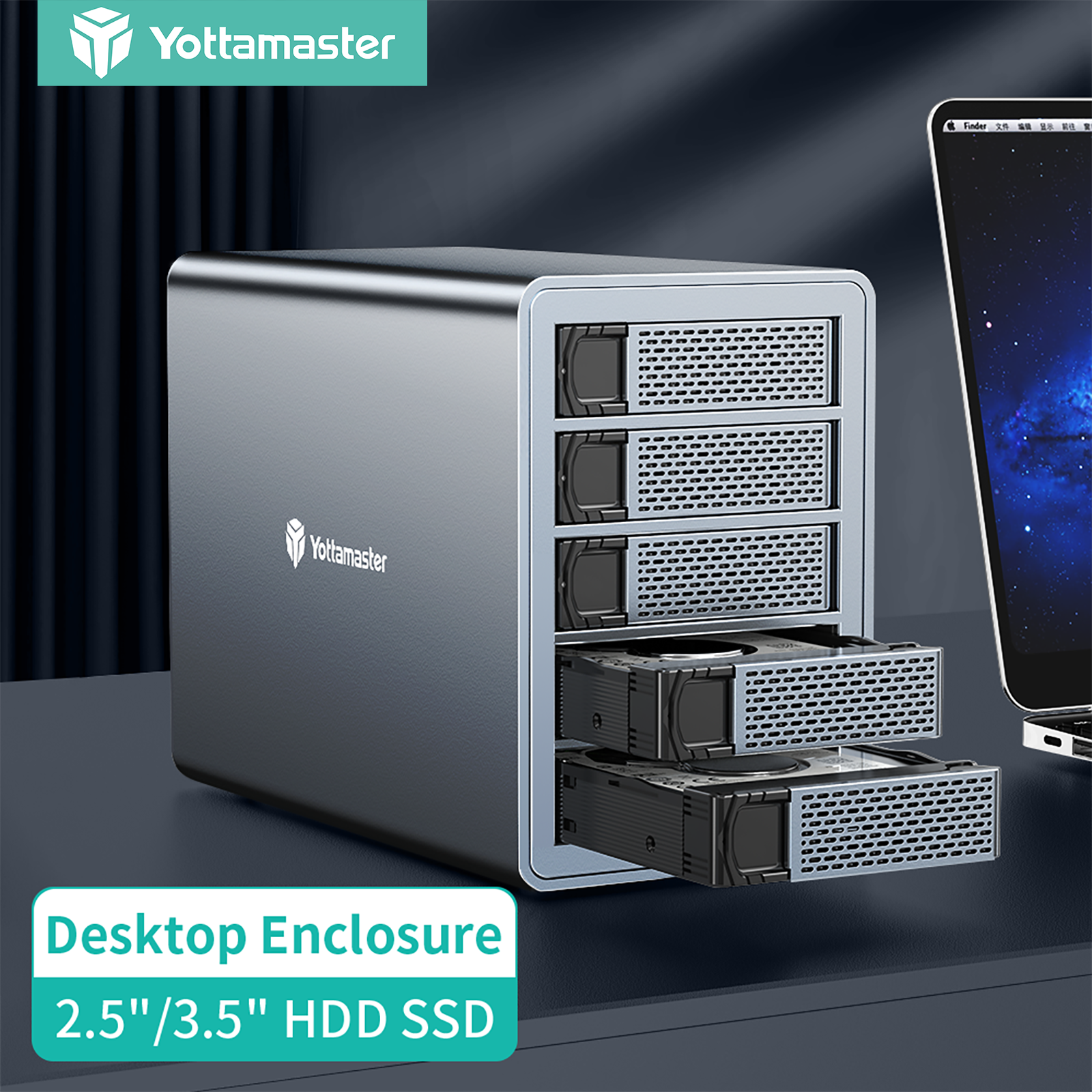 Yottamaster 5Bay Raid HDD/SSD Enclosure Support USB3.1 (GEN2) Type-C 10Gbps Compatibility 2.5/3.5" 80TB (Sing 16TB) Capacity ราคา 8,242 บาท*ส่งฟรี