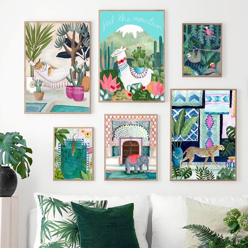 Cheetah Llama Leopard Jungle Động Vật Trừu Tượng Áp Phích Và Bản In Bắc Âu Tranh Tường Sơn Dầu Nghệ