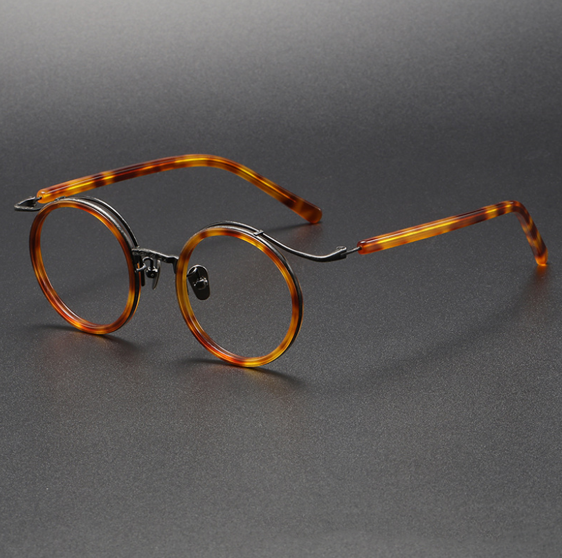 Pure Titanium Acetate Round Eyeglasses Frame Vintage Men Optical Eyewear Replaceable Lens Retro Glasses Women Spectacle