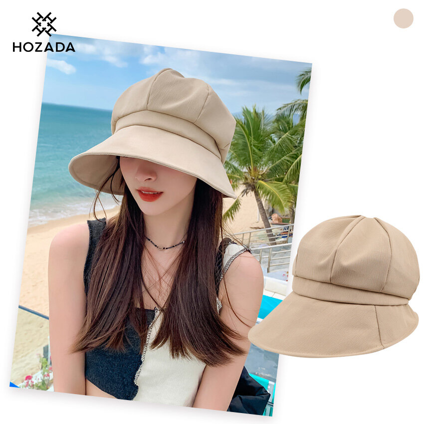 HOZADA Women Sun Cap Foldable Sun Hat Casual Sun Hats Portable Beach Cap Large Brim Cap Sun Protection Cap UV Protection Hats With Windproof Rope for Outdoor Travel ราคา 179 บาท*ส่งฟรี