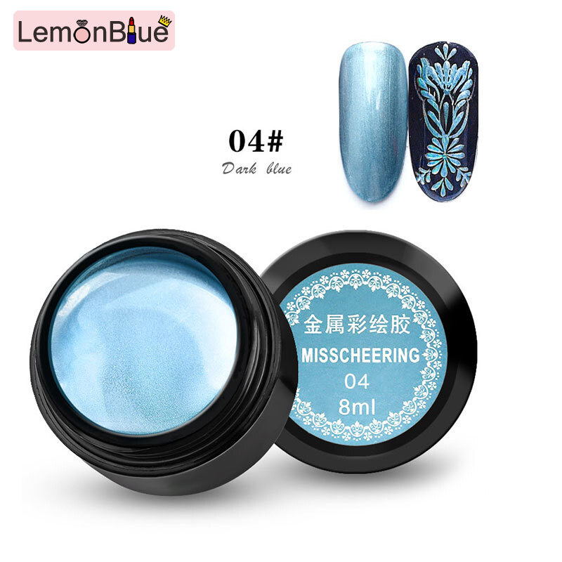 Gambar LemonBlue Japanese Style Metal Colorful Nail Gel Fashion Mirror Gold Silver UV Draw Painting DIY Nail Art Polish Manicure Tools