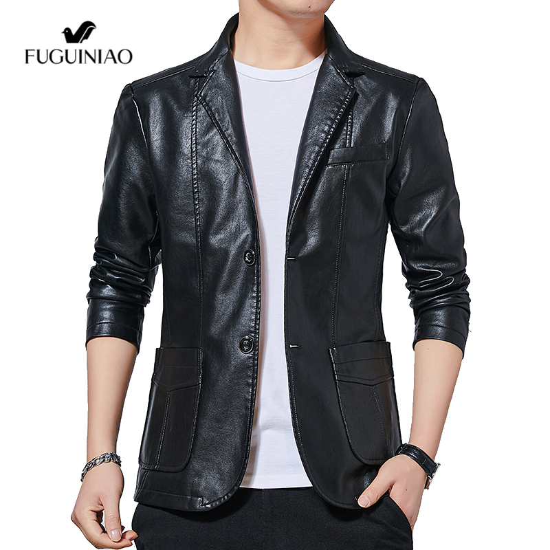 Fuguiniao Spring New Men Leather Jacket Men's Motorcycle Leather Youth Handsome Jacket ราคา 513 บาท*ส่งฟรี