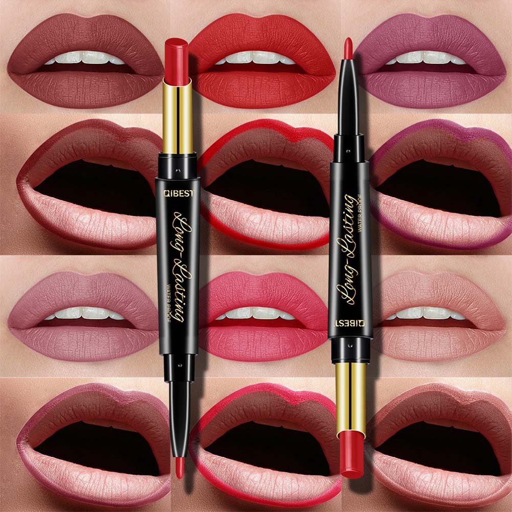 Gambar LemonBlue Double Ends 15 Colors Matte Lipstick Lipliner Pencil Waterproof Moisturizing Cosmetics Long Lasting