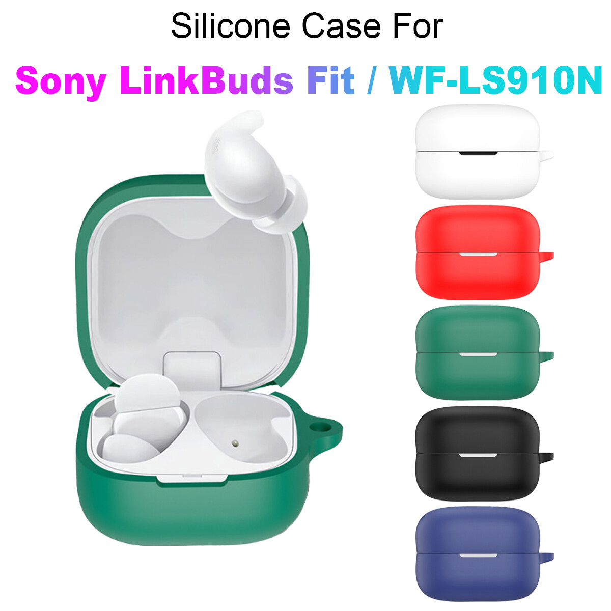 Silicone Protective Case For Sony LinkBuds Fit / WF-LS910N Earphone Cover With Hook Solid Color Shockproof Anti-Scratch Shell