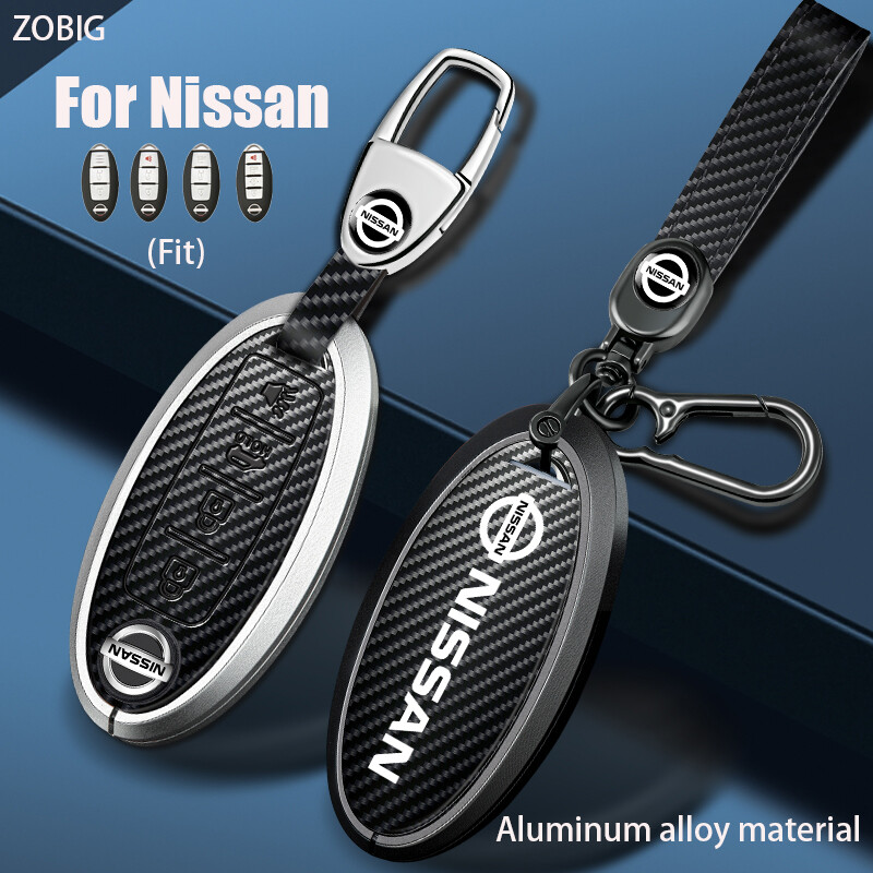 ZOBIG Carbon fiber Key Fob Cover for Nissan Car Key Case Shell with Keychain Fit For Nissan Almera X-Trail Serena Navara Sylphy March Note Juke Sunny Original remote control key ราคา 381 บาท*ส่งฟรี