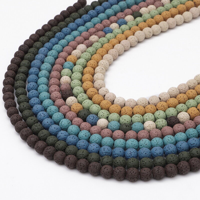4 6 8 10Mm dung nham tự nhiên hạt đá Vòng Loose Không Gian Hạt Cho Vòng Đeo Tay trang sức Làm Vòng Cổ Hạt 15 "38Cm