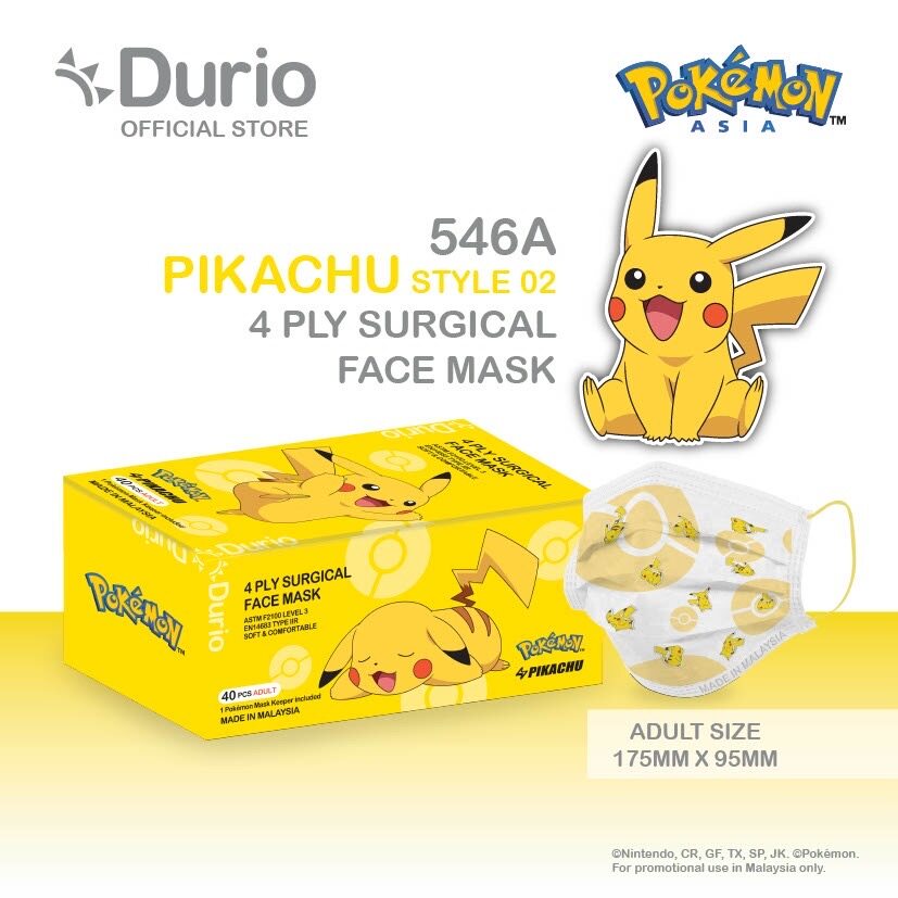 Durio 546a Pokemon Adult 4 Ply Surgical Face Mask Pikachu 02 40pcs Lazada