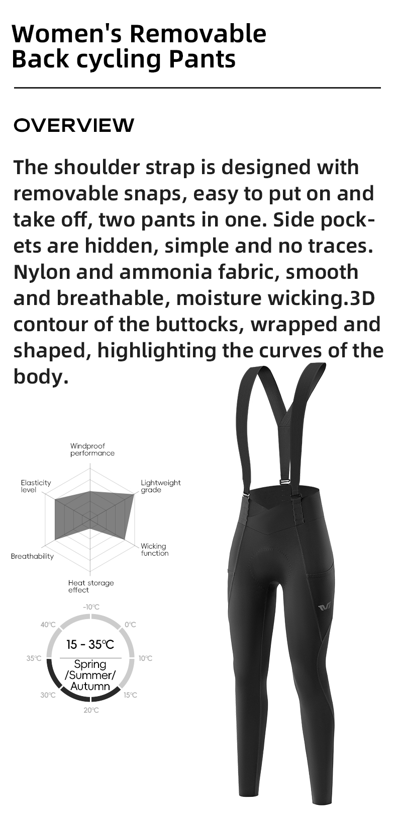 【TVI】Pantaloni da ciclismo da donna ROCKBROS Pantaloni da ciclismo da donna ad alta elasticità ad asciugatura rapida con cinturino staccabile MTB Pantaloni da ciclismo da strada Pantaloni da equitazione traspiranti con tasca laterale