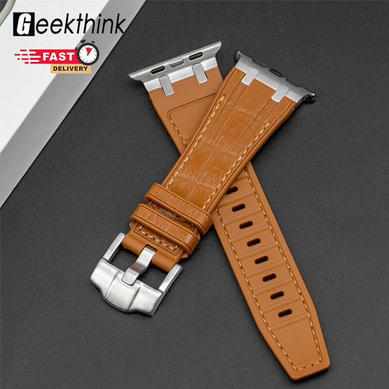 GEEKTHINK AP series Leather Silicone Band for Apple Watch Ultra 49mm 44mm 42mm 45mm 41mm Genuine Leather Strap for I Watch Series 8 7 6 5 4 SE Bracelet ราคา 447 บาท*ส่งฟรี