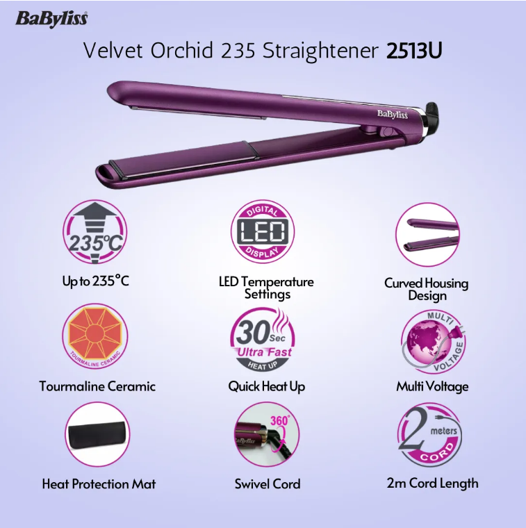 Babyliss Velvet Orchid 235 Hair Straightener 2513U E53013 Lazada