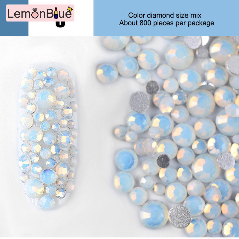 Gambar LemonBlue 800 Pcs Pack Mix Sizes Nails Crystal Clear AB Non Hotfix Flatback Rhinestones For 3D Nail Art Decor