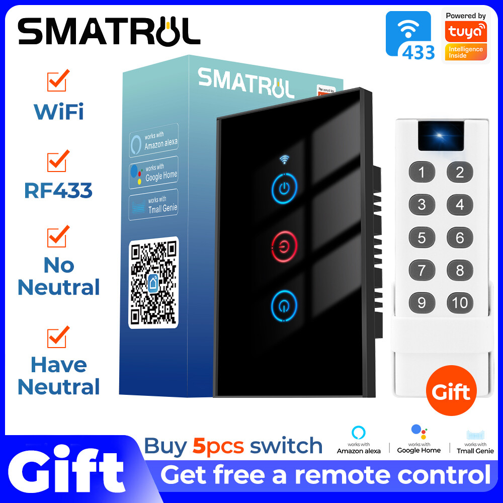 Công Tắc WiFi SMATRUL Không Yêu Cầu Trung Tính Công Tắc Đèn Tường Thông Minh APP/Điều Khiển Cảm Ứng Hẹn Giờ Tự Động Hóa Trang Chủ Hỗ Trợ Cho Google Home/Nest & Amazon Alexa 220V-240V 3 Gang