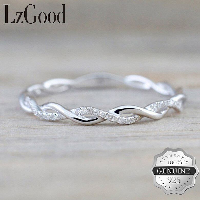 925 Sterling Bạc Bộ Micro Nhẫn Zircon Dây thừng xoắn Nhẫn-đồ trang sức lzgood