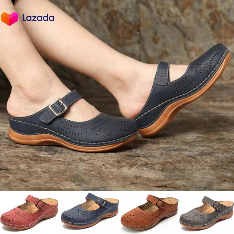 Flash sale⚡Sandal Perempuan Comfortable Hollow Round Soft Bottom Casual Sedges Sandals for Women
