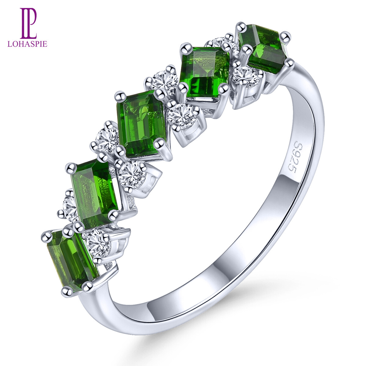 Lohaspie đồ trang sức bất 1.1 carats 925 bất sterling vòng tròn bạc màu xanh lá cây tự nhiên chrome diopside nhẫn 925 bạc engagement nhẫn phụ nữ nhẫn với birthstone 925 trang sức bạc