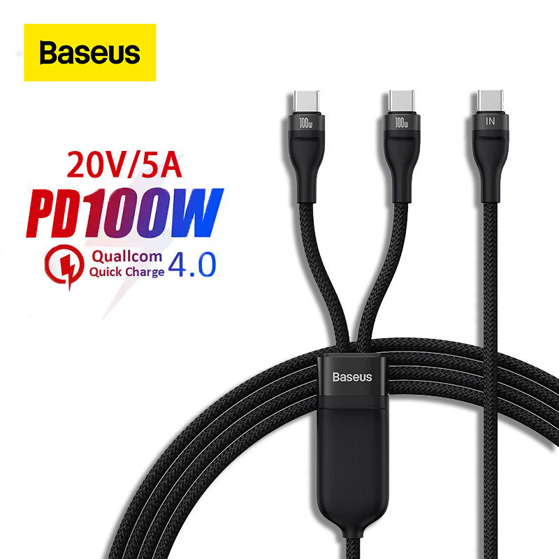 Baseus cáp usb c 2 trong 1 cáp sạc nhanh 100w pd type c sang usb c qc 4.0 cáp usb type c cho poco/xiaomi/samsung