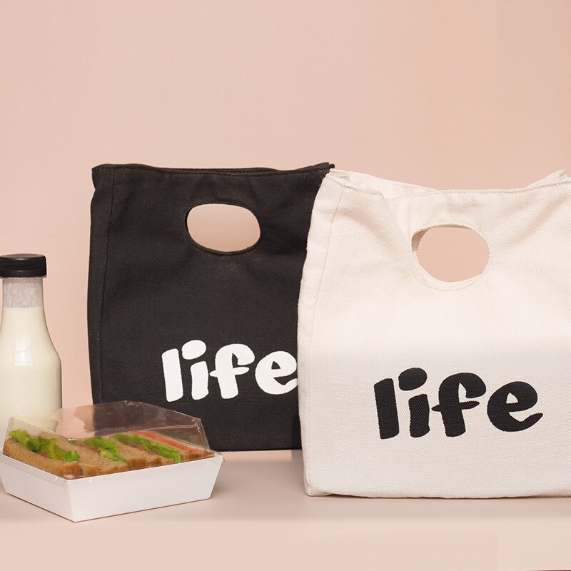 Gambar Tote Canvas Lunch Bag Office Women Food Thermal Pouchs Kids Bento Container Outdoor Camping Picnic Fruit Snack Organize Handbag