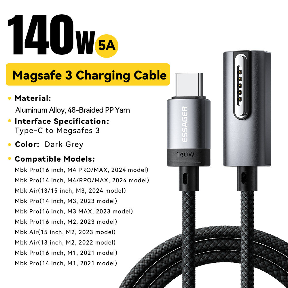 Essager PD140W Fast Charging Cable Supports 5A Fast Charging Type-C to Magsafe3 Charging Cable PD3.1