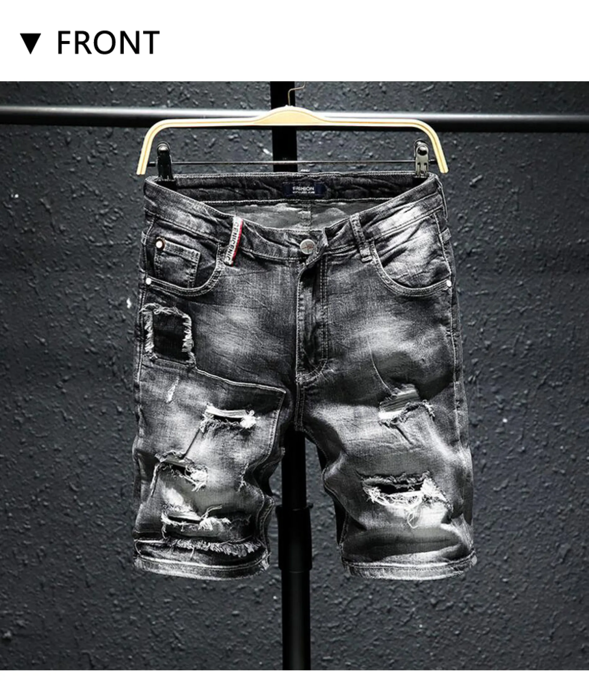 Mens black stretch denim shorts Clearance