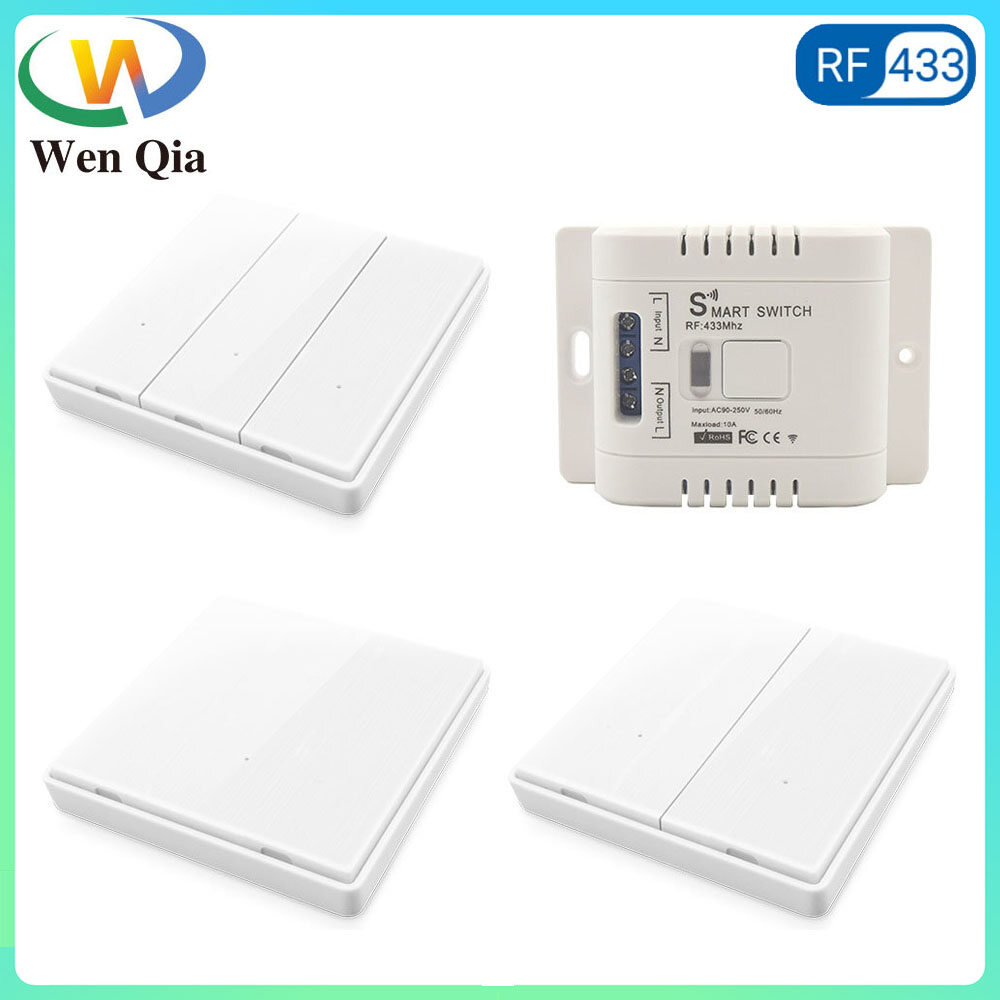 Wenqia công tắc đèn 220v 230v 240v công tắc điều khiển từ xa không dây rf 433mhz và công tắc treo tường nút nhấn 1/2/3 gang cho đèn gia đình/quạt/đèn bật tắt