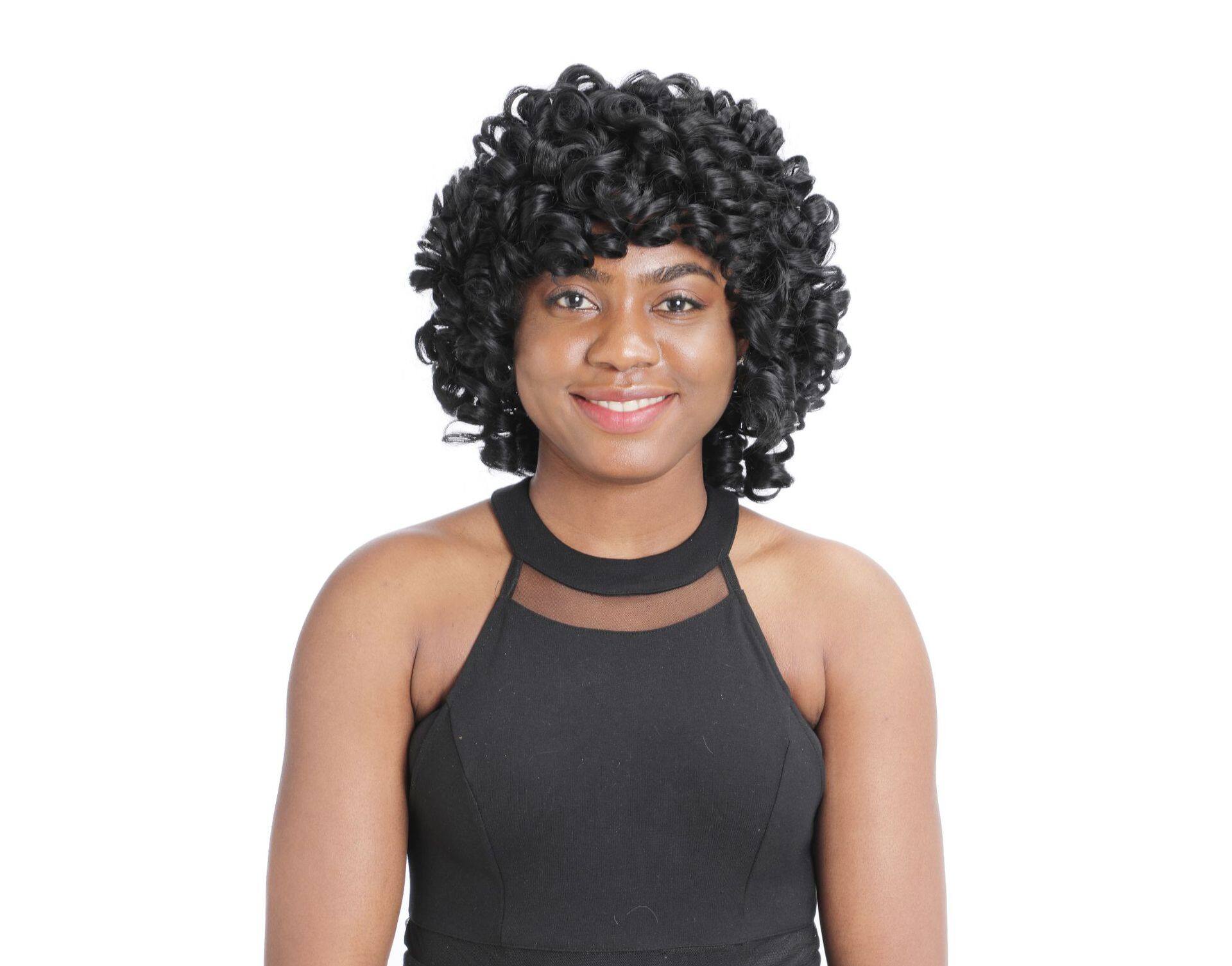 Mũ Đội Đầu Tóc Giả Nữ Châu Phi, Tóc Giả Xoăn Rộng Lớn Thực Tế Màu Đen, Mũ Đội Đầu Ngắn Phụ Kiện Đội Đầu Tóc Xoăn Ngắn