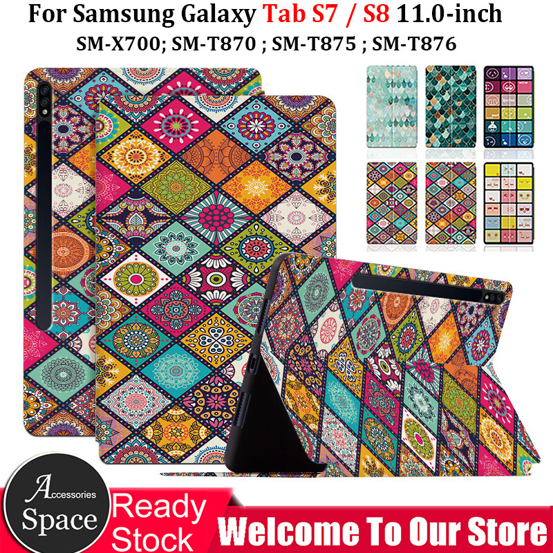 Ốp đứng lật cho máy tính bảng samsung galaxy tab s7 / s8 11.0 inch sm-x700 sm-t870 sm-t875 sm-t876 ốp máy tính bảng vỏ da pu thời trang nàng tiên cá