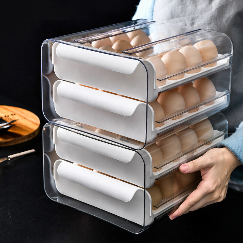 Gambar Egg Box Rack Drawer Refrigerator Fresh Keeping Storage Box Kitchen Thickened Anti Fall Large Capacity Egg Grid Artifact