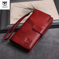 BULLCAPTAIN Mens Leather Long Wallet Multi-function 14 Card Slots RFID Anti-theft Swipe Card Bag Business ID Check Holder 6.5 Inch Mobile Wallet