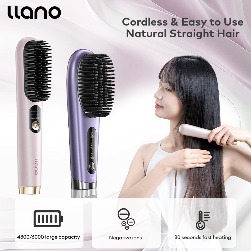 Llano Cordless Hair Straightener Wireless Temperature Control Styling Hair Comb Portable Mini Negative Ions Hair Straightener Brush ราคา 1,299 บาท*ส่งฟรี