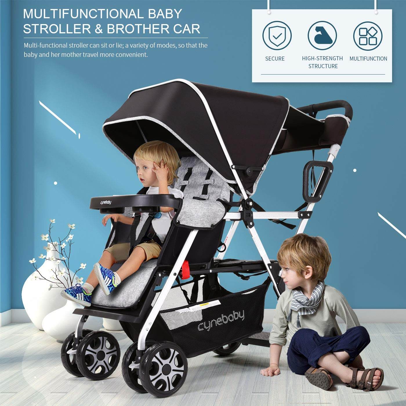 compact tandem double stroller