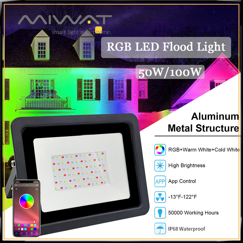 MIWAT RGB Đèn pha LED 50W 100W Foco Đèn LED chiếu điểm ngoại thất Đèn LED chống nước đèn dùng ngoài trời phản xạ tại chỗ Đèn pha ứng dụng điều khiển