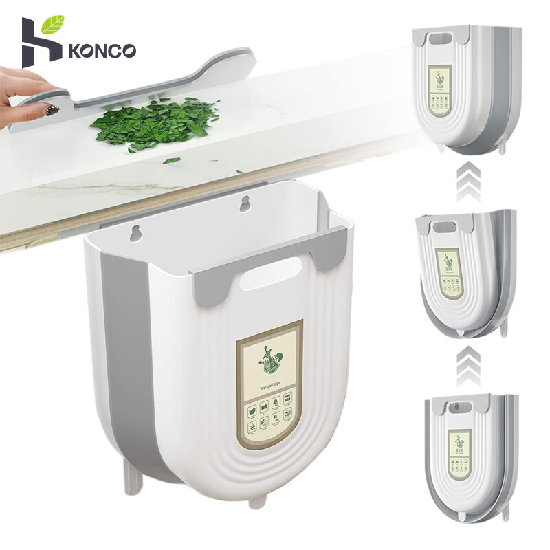 Konco Kitchen cupboard Hanging Trash Can 6/10L Wall Mounted Foldable Waste Bins Kitchen Recycling Garbage basket Bathroom Cabinet Trash Bin ราคา 76 บาท*ส่งฟรี
