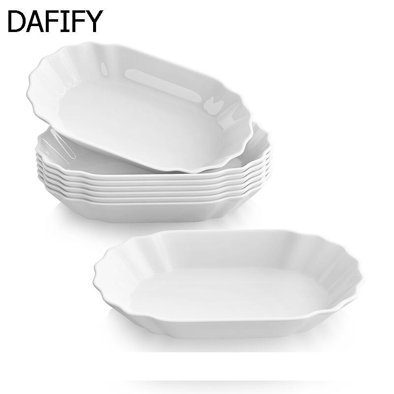 DAFIFY 1 Pcs Porcelain White Dipping Sauce Bowls Dessert Plates, 7.75" Rectangular Non-Stick Ceramic Bakeware Dishes ราคา 212 บาท*ส่งฟรี