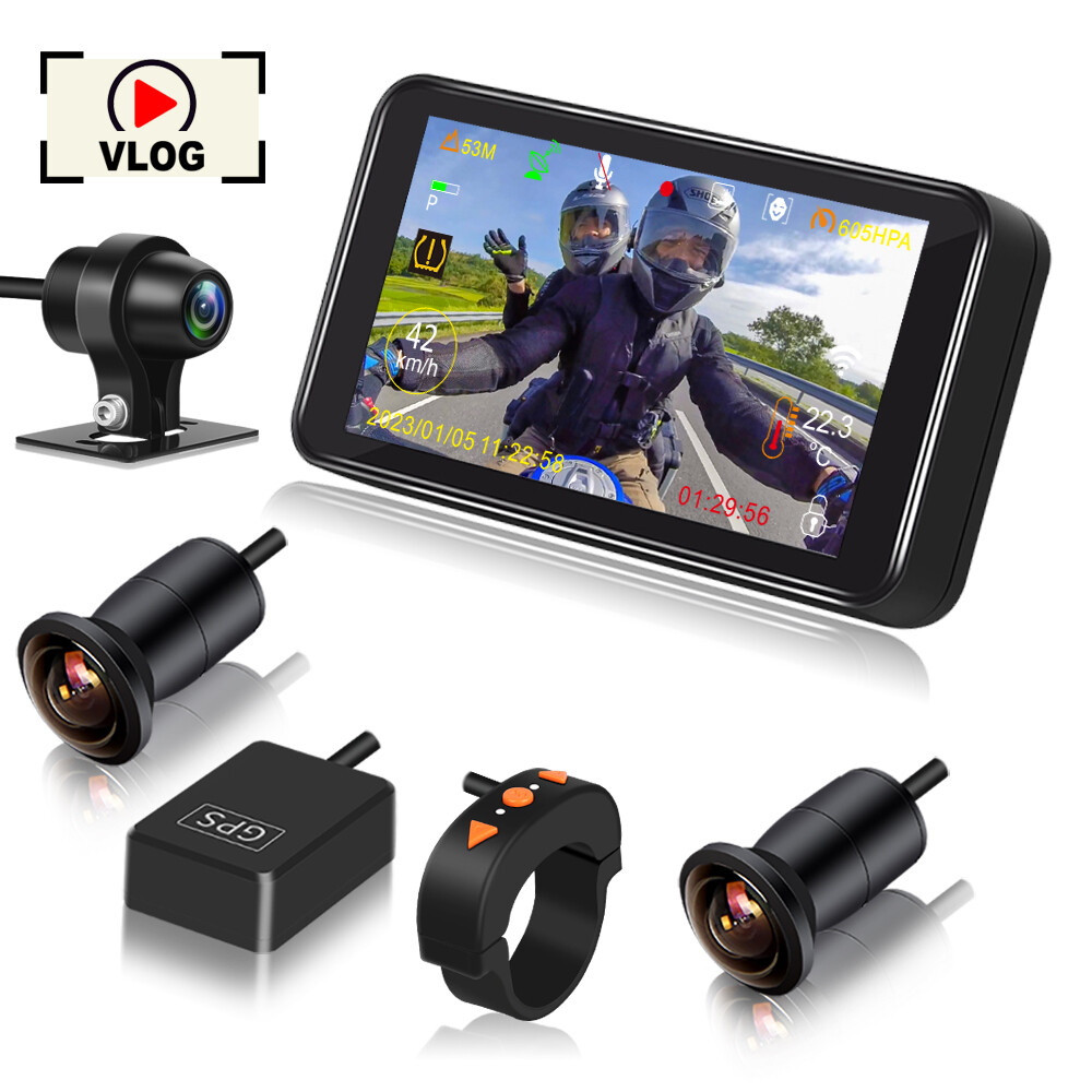 VSYS F4.5X Pro 4.5'' LCD 3 Channel 170 Degrees Motorcycle DVR WiFi Motorbike Camera Recorder Waterproof 1080P SONY IMX307 TPMS Parking Recording ราคา 6,700 บาท*ส่งฟรี