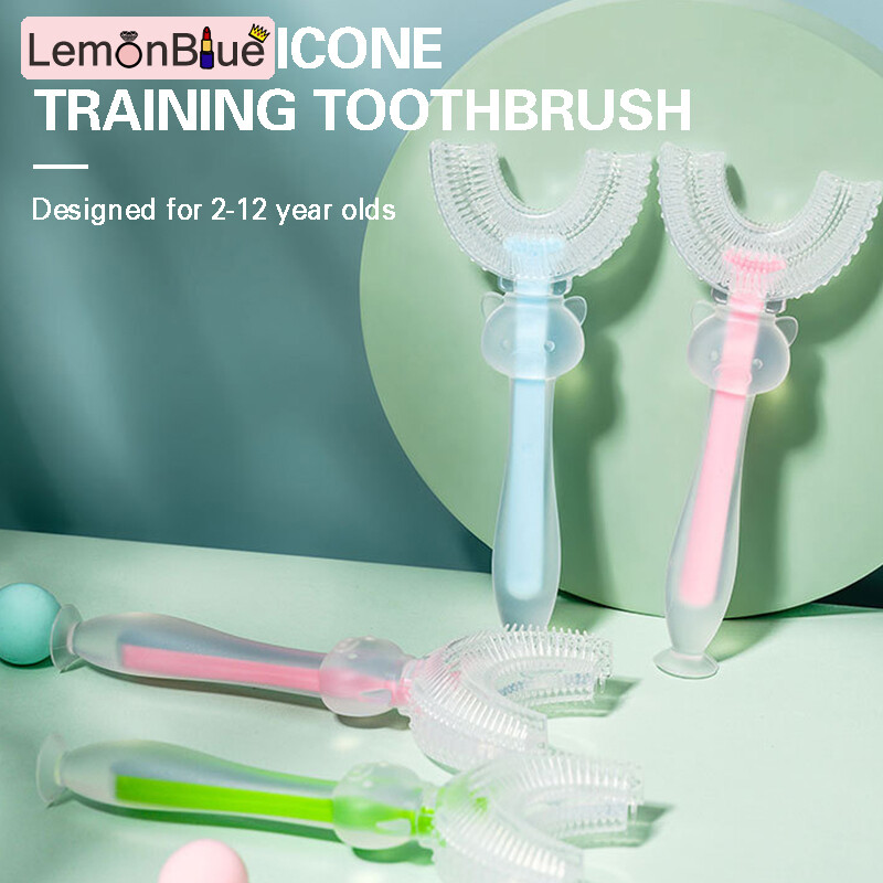 Gambar LemonBlue Children U Shape Toothbrush Cute Cartoon Suction Cup Silicone Toothbrush Practical Teeth Cleaning Tool