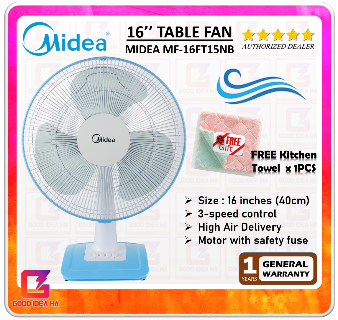 Free Kitchen Towel Midea 16 Table Fan Mf 16ft15nb Mf 16ft17nb With 3 Speed Control Lazada