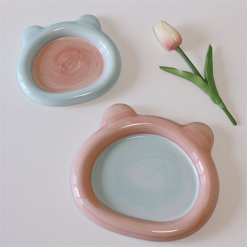 Gambar Bear Chubby Plate High quality Net Red Blogger Tableware Korean Ins Style Cute Breakfast Plate Snack Plate