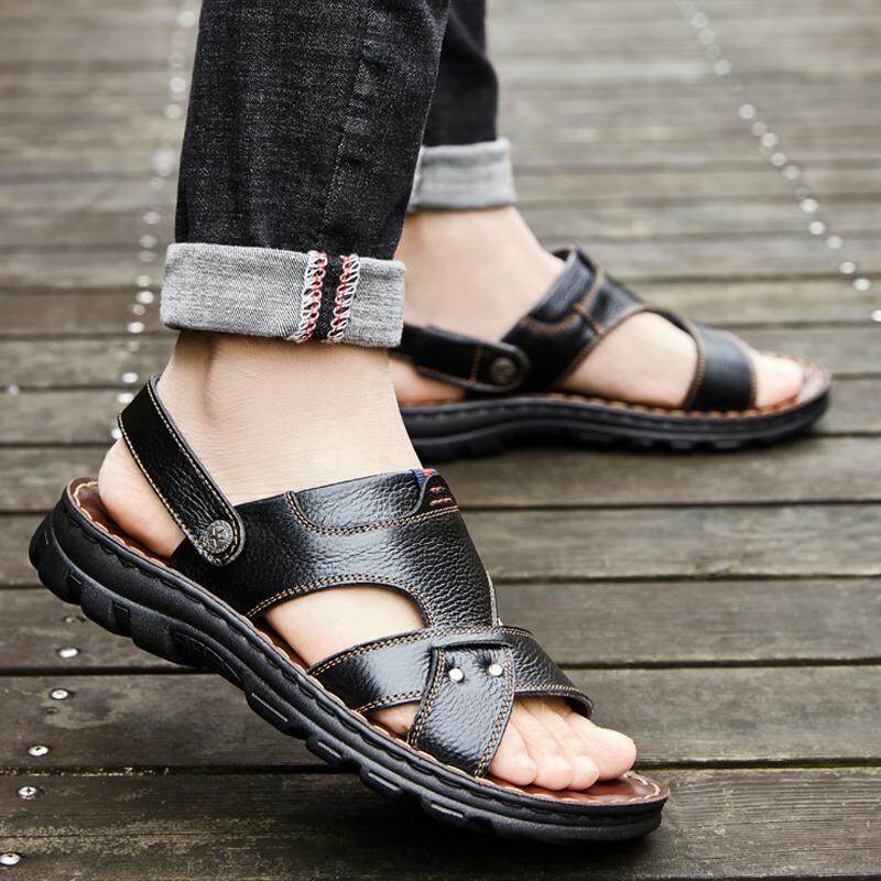 Men's PU Leather Sandals Beach Shoes Summer Fashion Slippers outdoor leisure