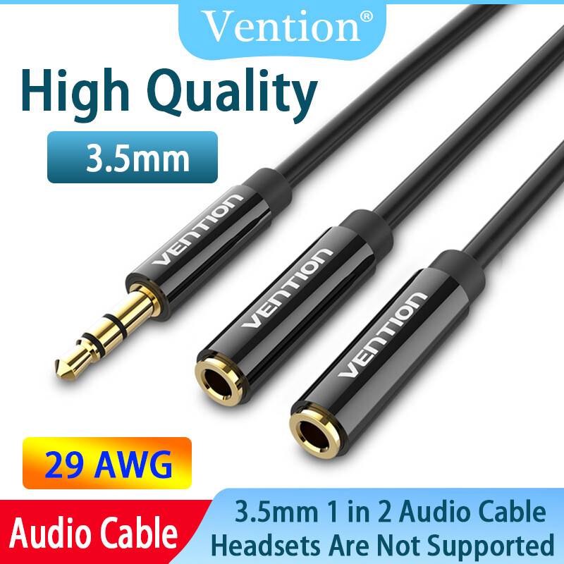 Vention Audio Splitter Jack 3.5 Aux Earphone 1 in 2 Extension Cable Splitter Jack Cable Male to Female Double Jack for Laptop Speaker Headphone Splitter Aux Cable 3 5 Jack Cable ราคา 87 บาท*ส่งฟรี