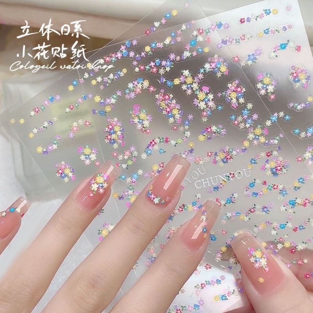 New 3D relief flower French nail art stickers for internet celebrities, dopamine colored small broken petals, spring flowers, colorful nail decorations wholesale