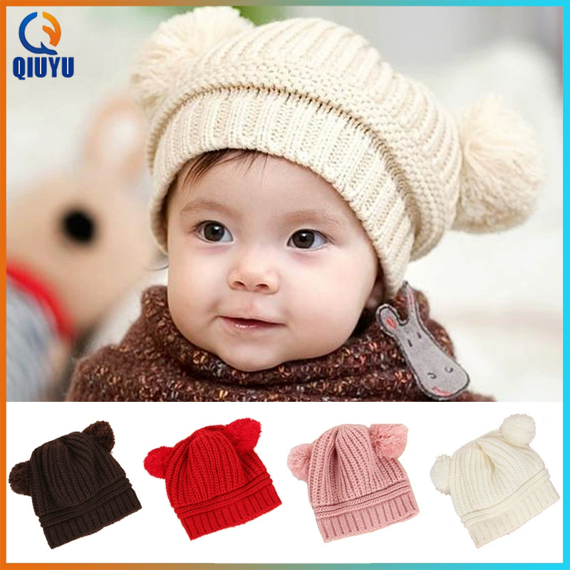 QIUYU Cute Pompom Baby Hat Newborn Baby Boy Girl Hat Hairball Warm Knitted