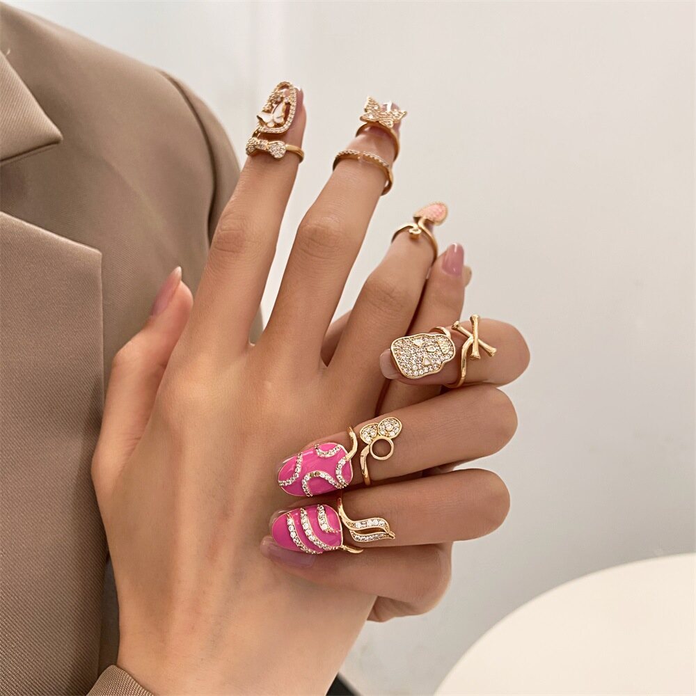 WHC Jewelry Mới Sáng Tạo ziricon sáng bóng Móng Tay Nhẫn nữ Y2K Thiết Kế Làm Móng Tay nhẫn đeo khớp Xu Hướng Phụ Kiện