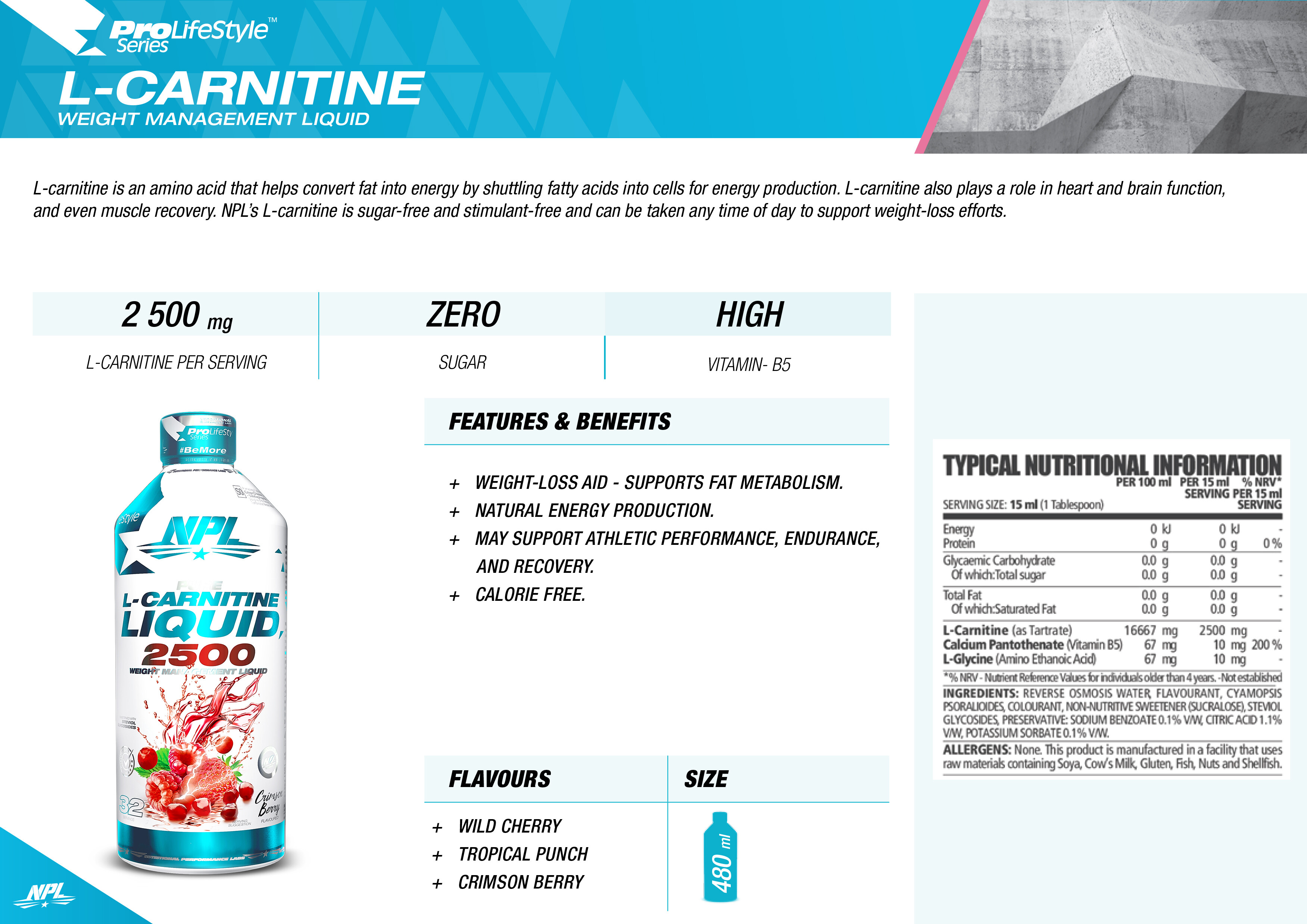 npl l carnitine L-Carnitine Liquid 2500 by NPL (480ml) - Lipotropic, Fat Loss, Fat Burner,  Weight Loss, Energy main image 0