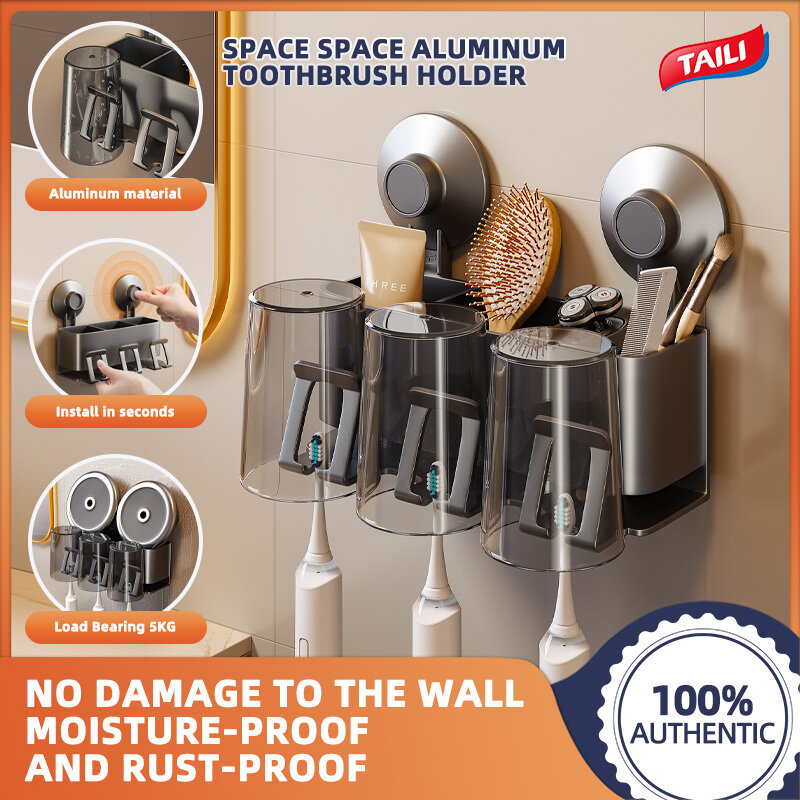 TAILI punch-free toothbrush holder wall-mounted toothpaste squeezer shaver dispenser bathroom cup storage rack bathroom suction cup mouthwash cup brushing cup electric toothbrush holder bathroom storage shampoo shower rack saves space ราคา 587 บาท*ส่งฟรี