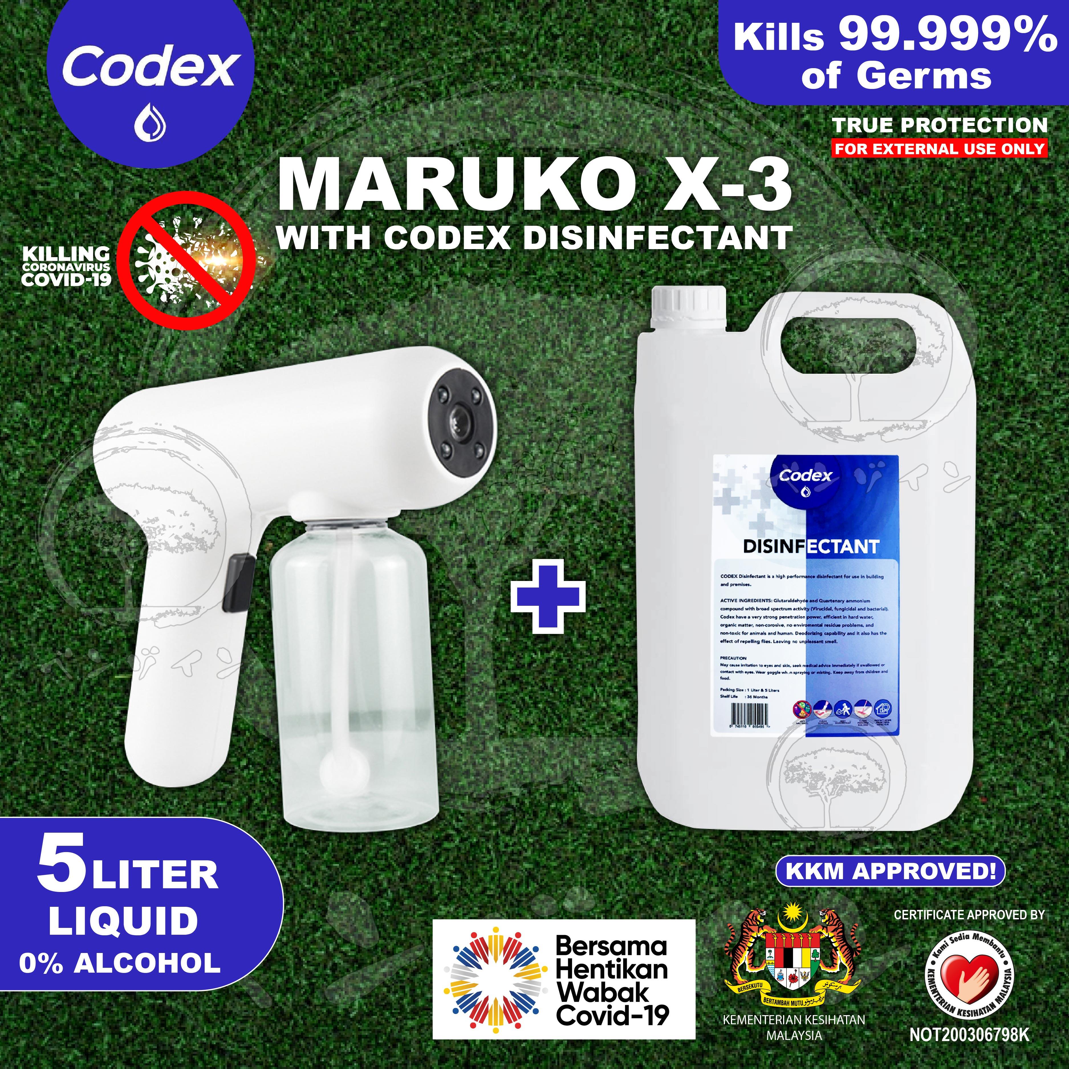 Gambar Free shipping!??Ready stock?? Maruko x 3 + codex disfectant 5L READY STOCK APPROVED by KKM!!! CODEX nano mist sanitizer 5Liter maruko x 3 Wireless Nano Atomizer spray Disinfection spray Gun Sanitizer spray machine??????? ???