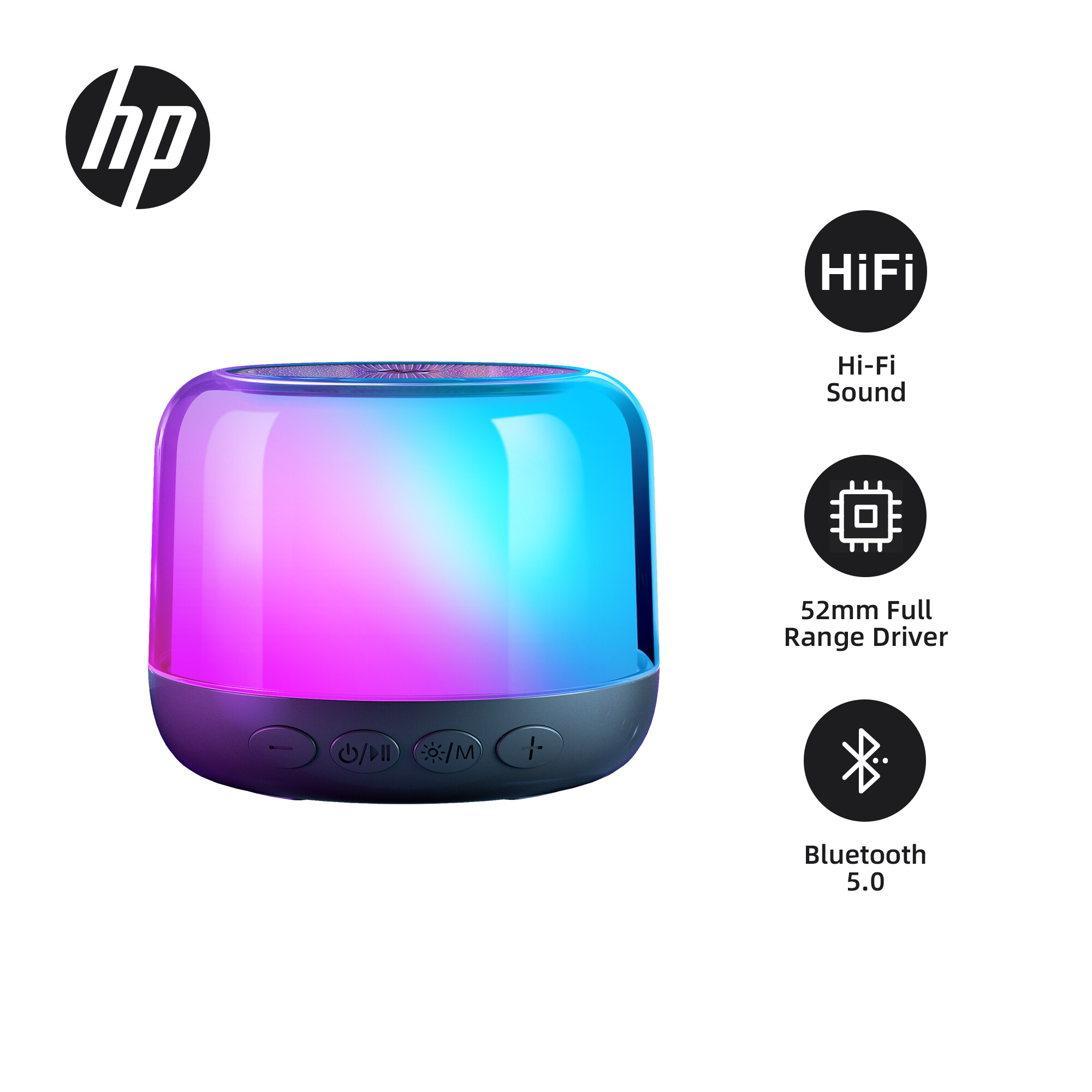 HP HIFI Speaker - 52mm Unit TWS Surround Sound RGB Light Modes 24H Battery Bluetooth 5.0 for Party/Home BTS02 ราคา 930 บาท*ส่งฟรี