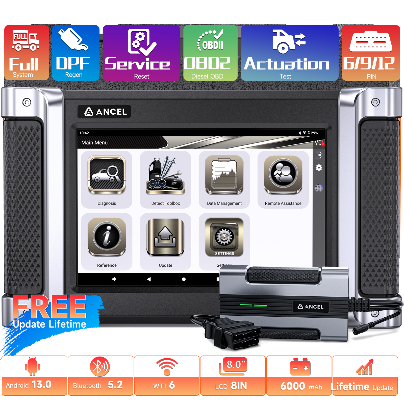 ANCEL HD8000 12v-24v Heavy Duty Truck Scanner All System OBD2 Diagnostic Tool DPF Reset & Forced Regen Diesel Scanner with Speed Limit Idle Speed Coding & Oil Service Reset for Trucks Fuso/Hino/ISUZU ราคา 30,250 บาท*ส่งฟรี