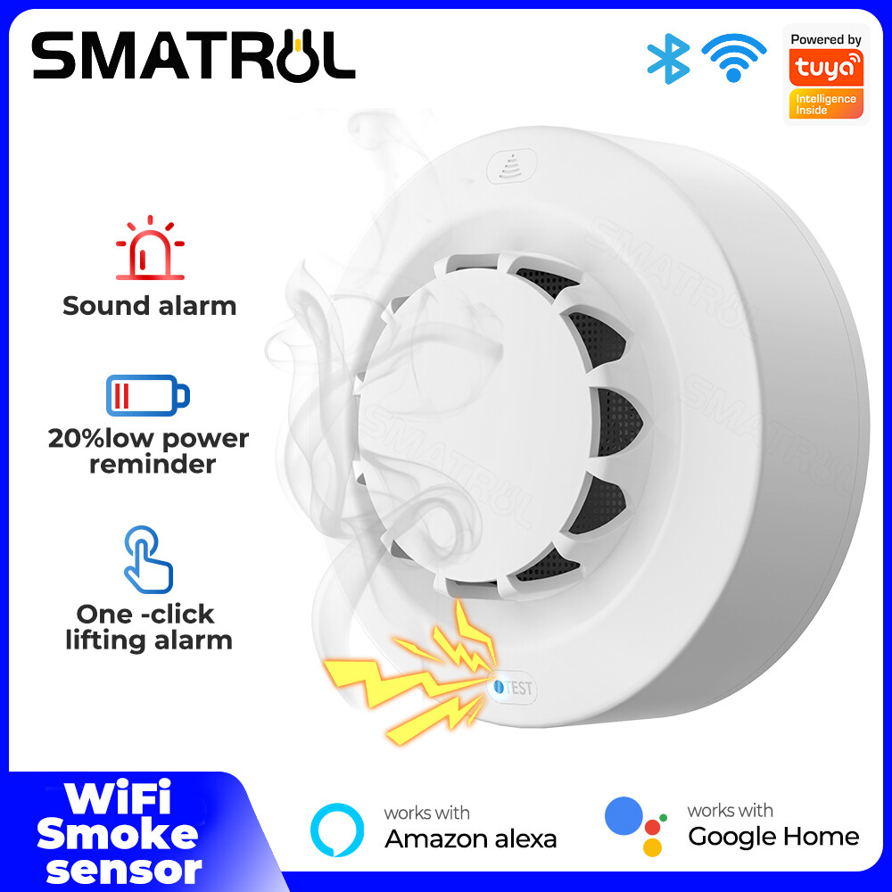 Smatrul tuya wifi thông minh chuông báo khói Detector phòng cháy chữa cháy 90dB hỗ trợ điều chỉnh độ nhạy khối lượng khói nhà kết hợp Chuông báo cháy ứng dụng giám sát từ xa hành lang nhà bếp hệ thống an ninh gia đình nhân viên cứu hỏa