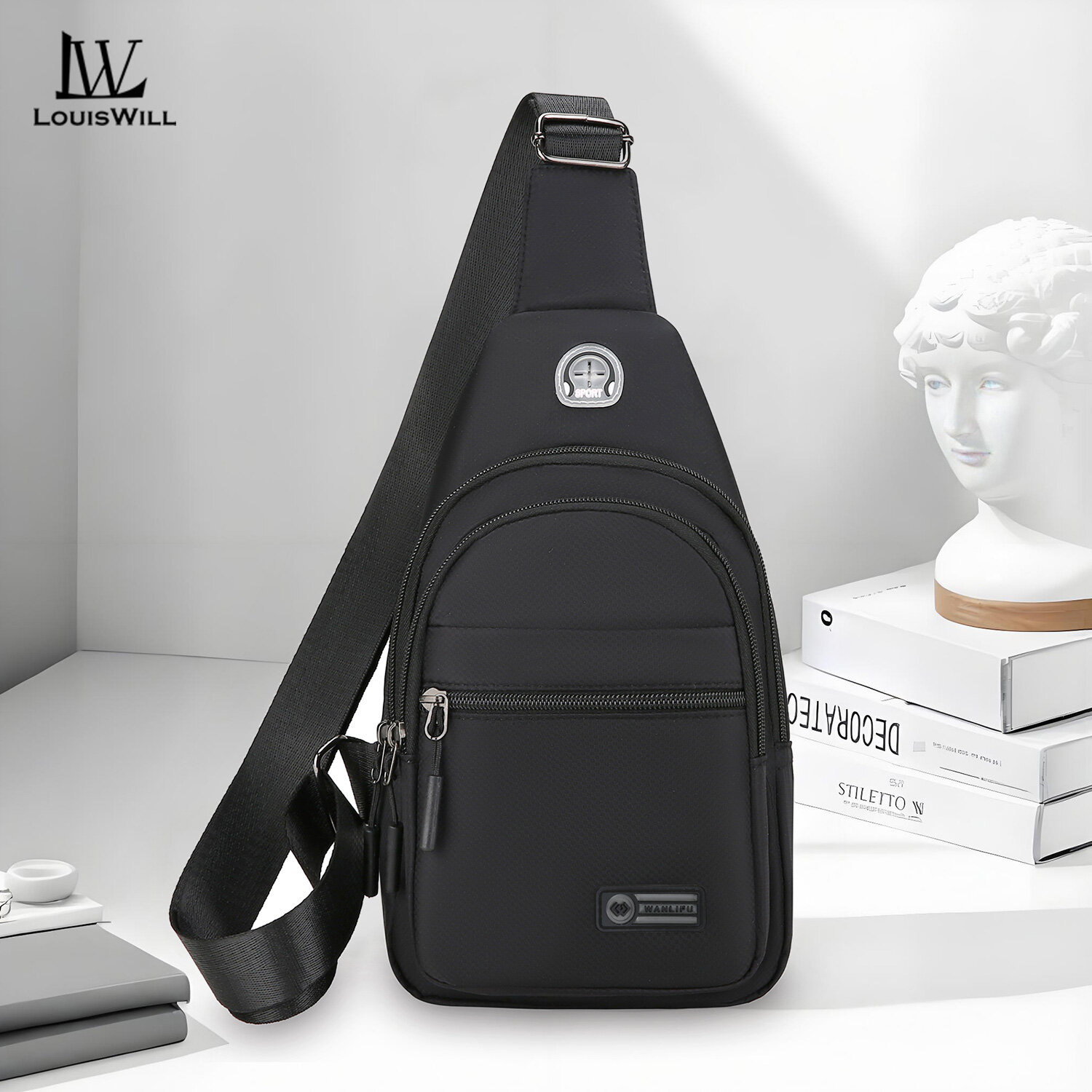  Louiswill Túi túi đeo chéo nhiều đeo chéo chức năng cho nam túi khóa kéo trơn túi thể thao chống nước chống trộm khóa mã số Túi thông thường Túi Đeo Vai đường phố túi đựng tài liệu 